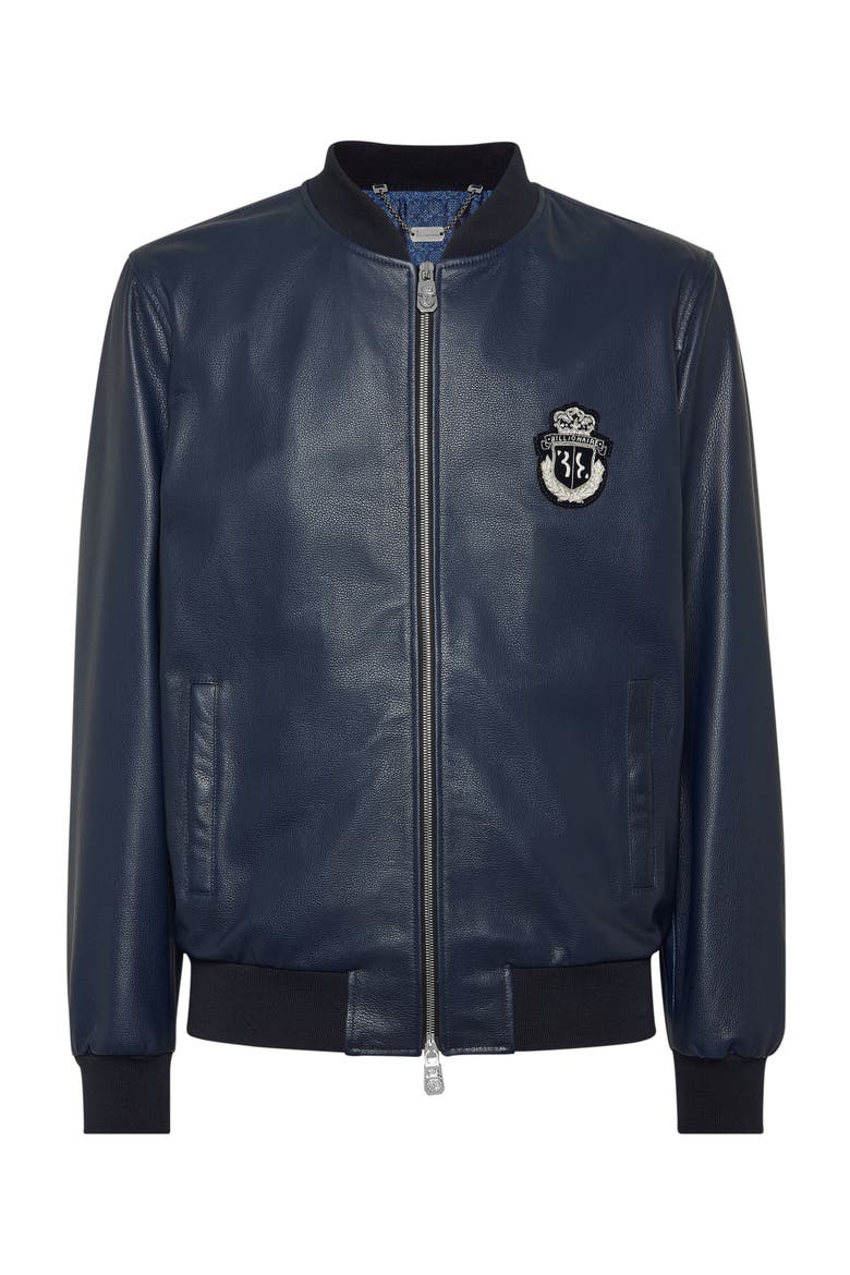 Leather Bomber Men, Main, color, darkblue