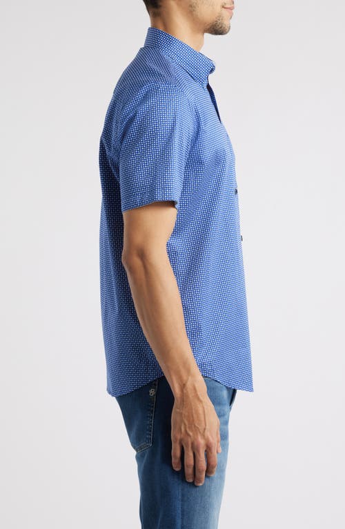 Johnston & Murphy Swirl Print Short Sleeve Button-down Shirt In Navy/blue