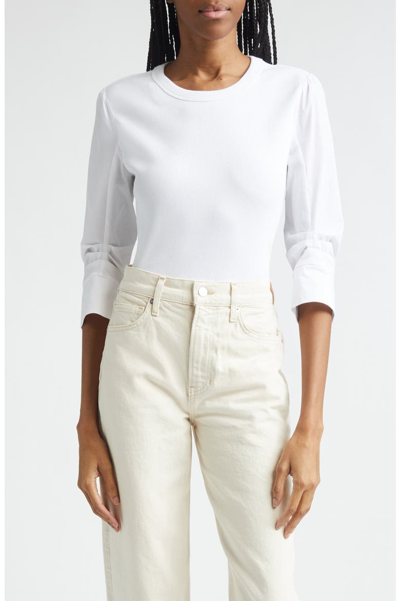 Junia Mixed Media Top, Main, color, WHITE