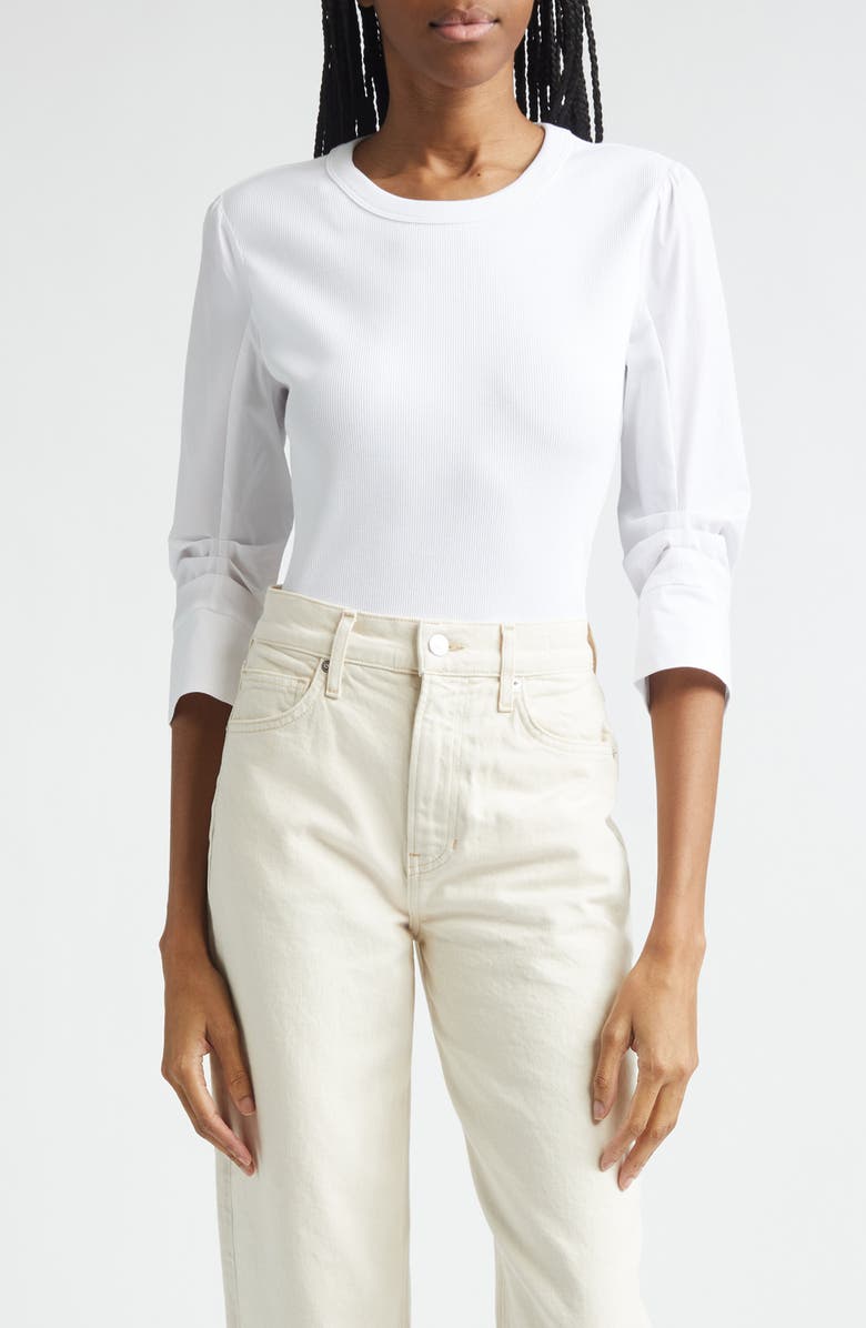 Veronica Beard Junia Mixed Media Top, Main, color, White