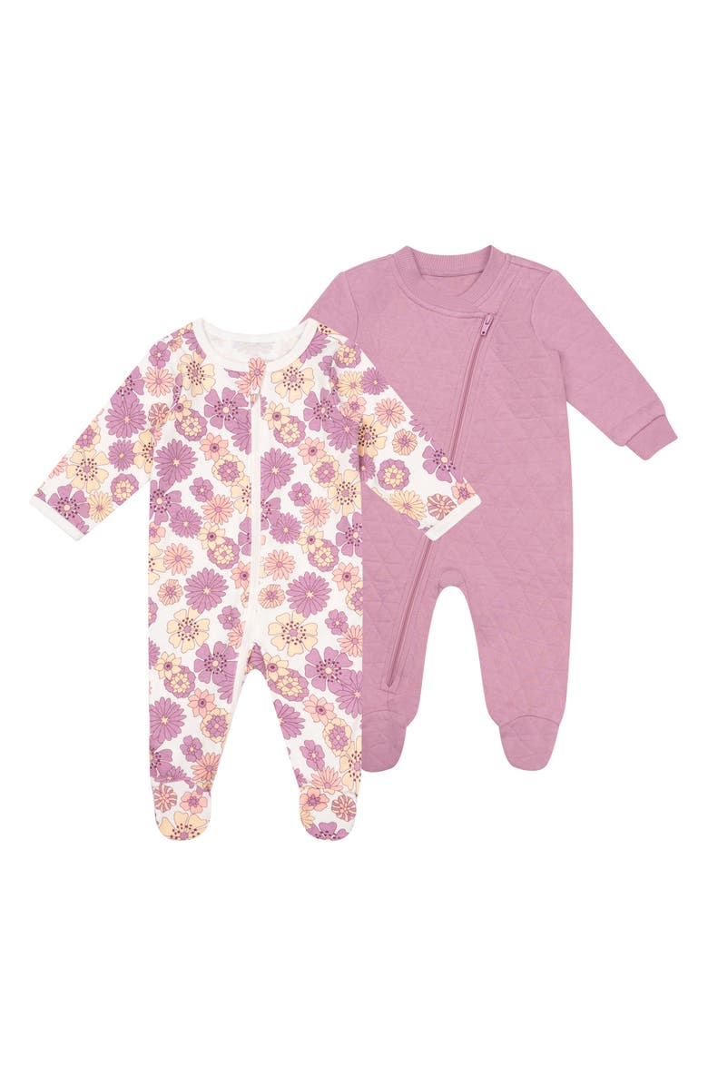 PL Baby by Petit Lem 2-Pack Zip Footies, Main, color,