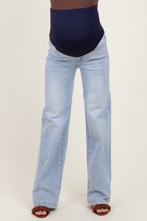Pinkblush Washed Wide Leg Maternity Jeans In Blue