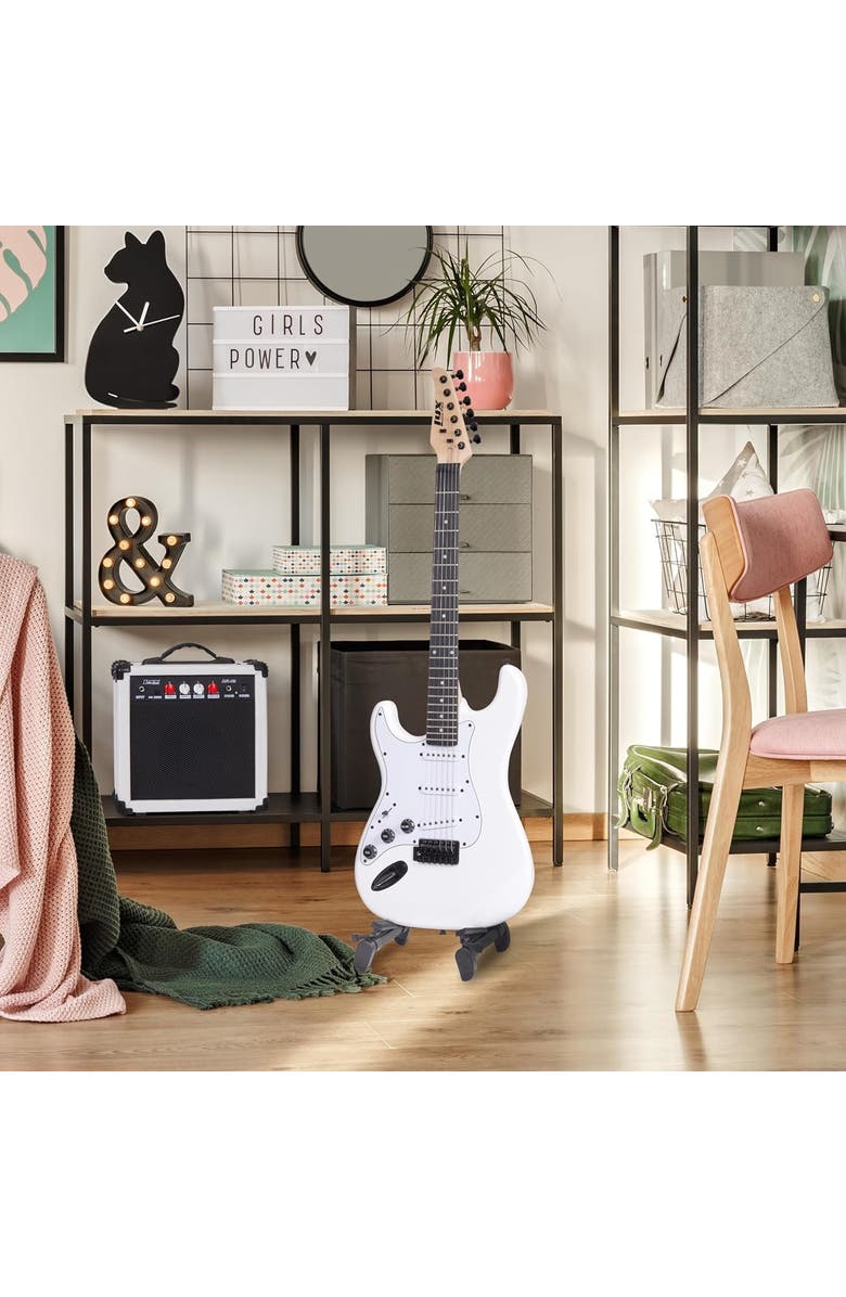 Lyxpro CS 39 Left Hand Electric Guitar Kit for Beginner with Amp Cable, 6 Picks & Guide, Alternate, color, White