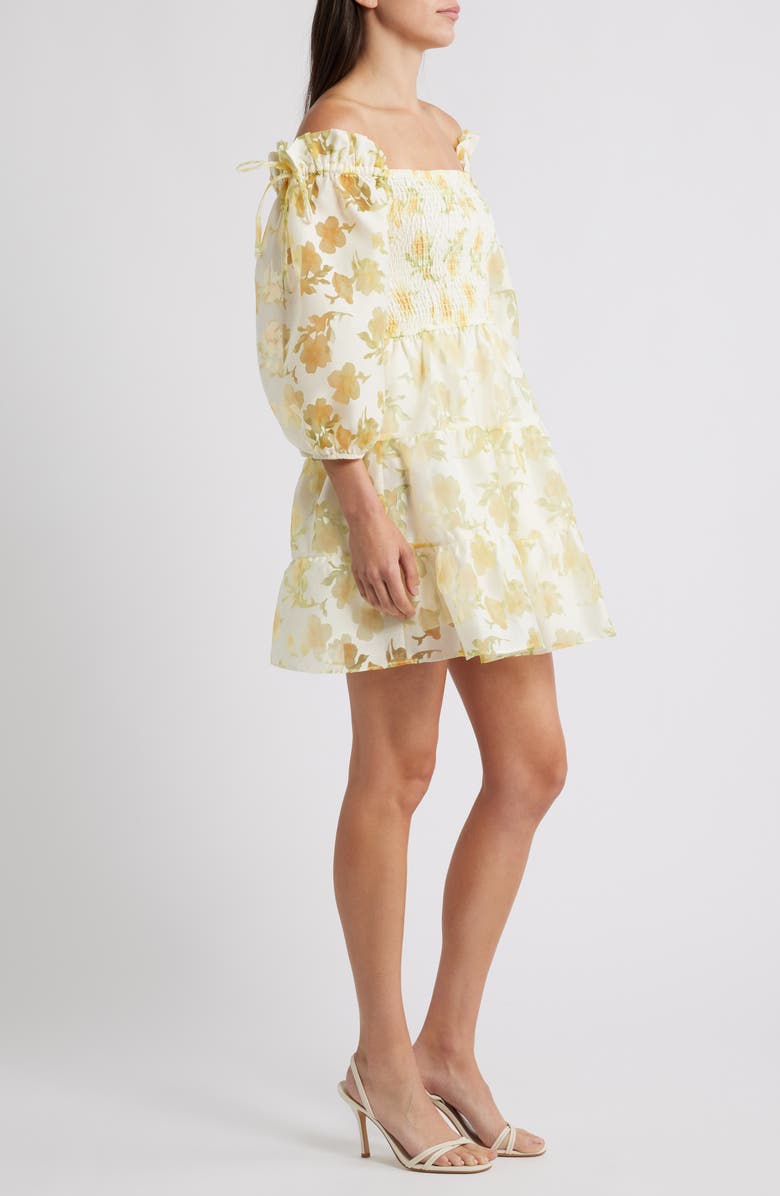 LAYERED WITH LOVE Floral Puff Sleeve Tiered Mini Sundress, Alternate, color, Yellow Fade
