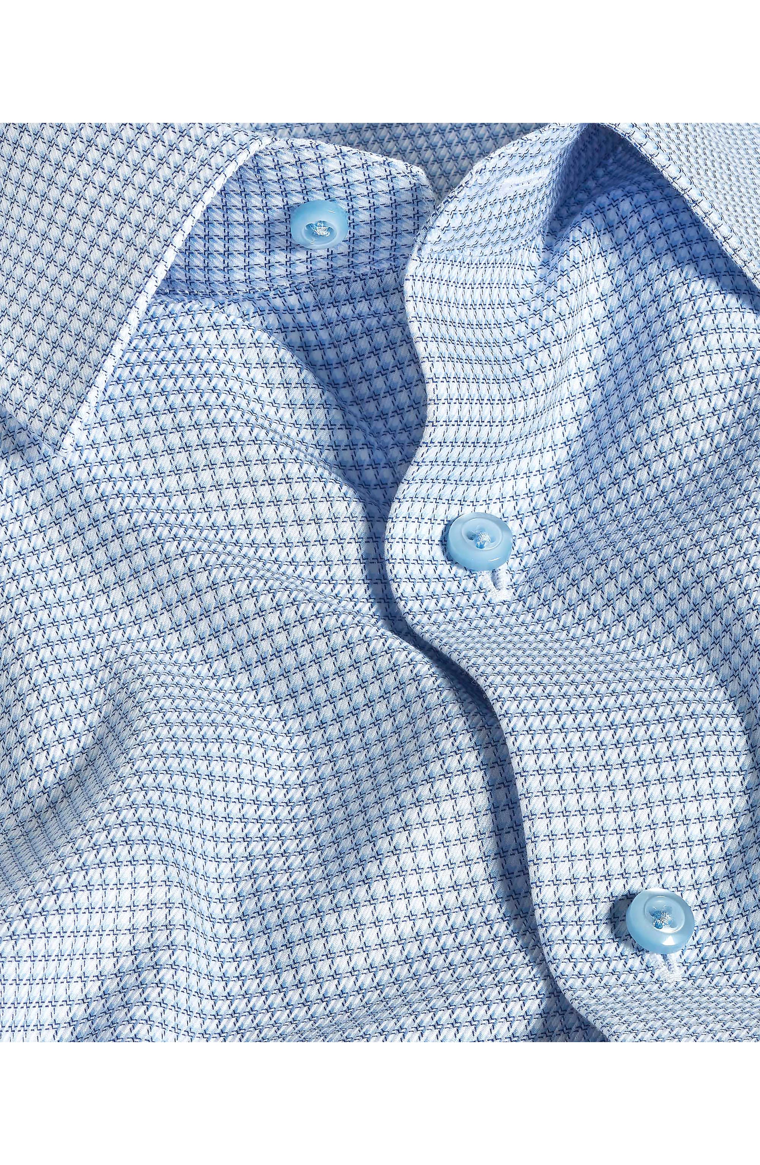 Trim Fit Light Blue Microcheck Cotton Dobby Dress Shirt - image 2