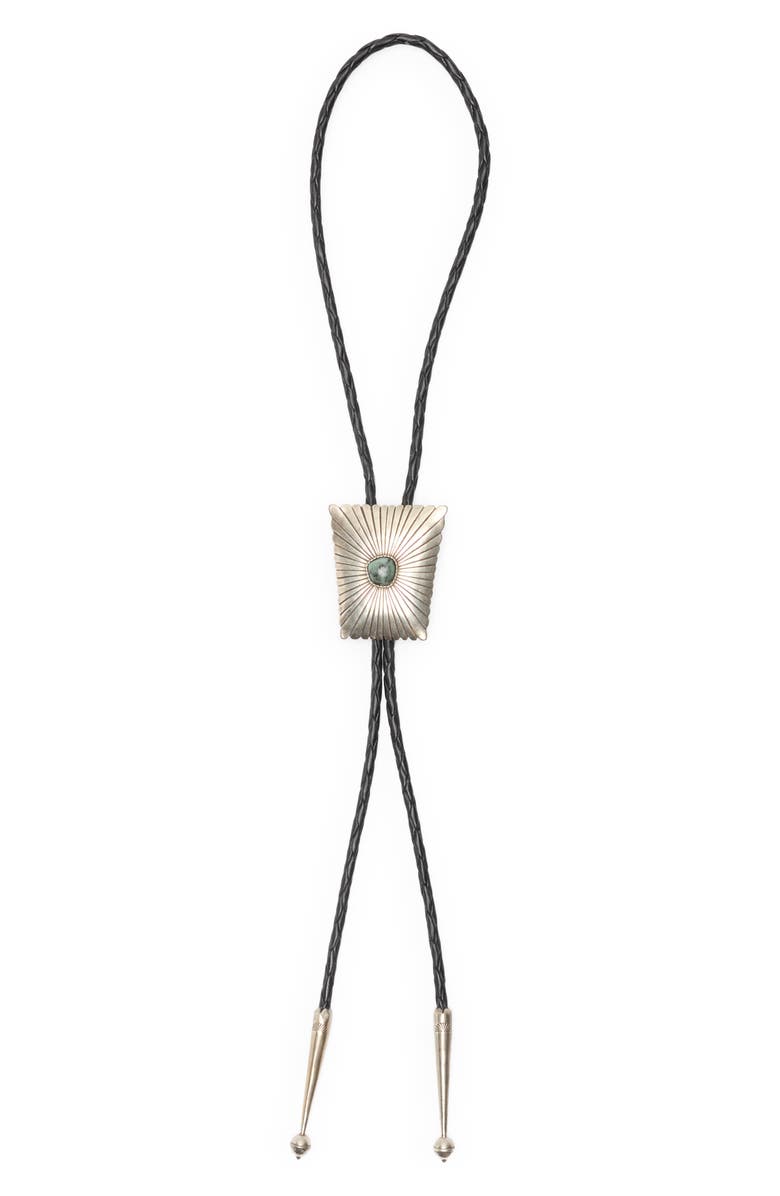 Double RL Men's Turquoise & Leather Bolo Necklace, Main, color, Black/ Silver/ Turquoise