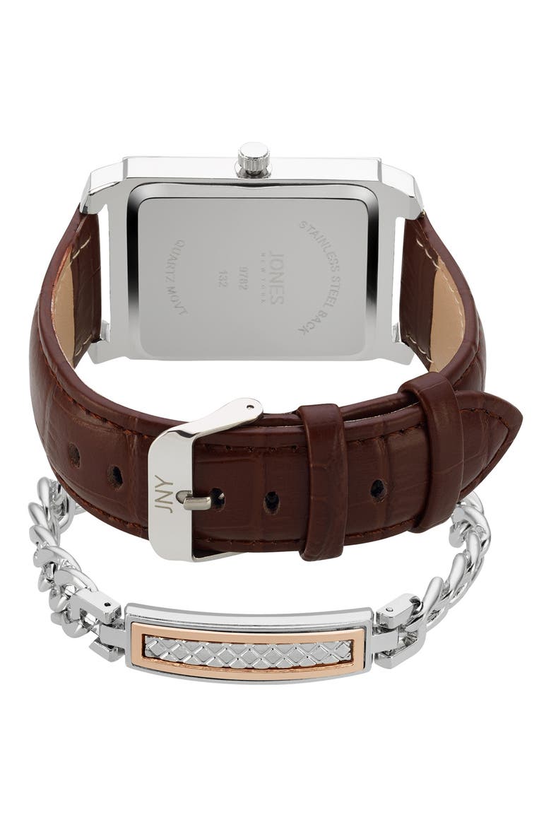 Diamond Accent Three-Hand Quartz Watch & ID Bracelet Set, Alternate, color, BROWN