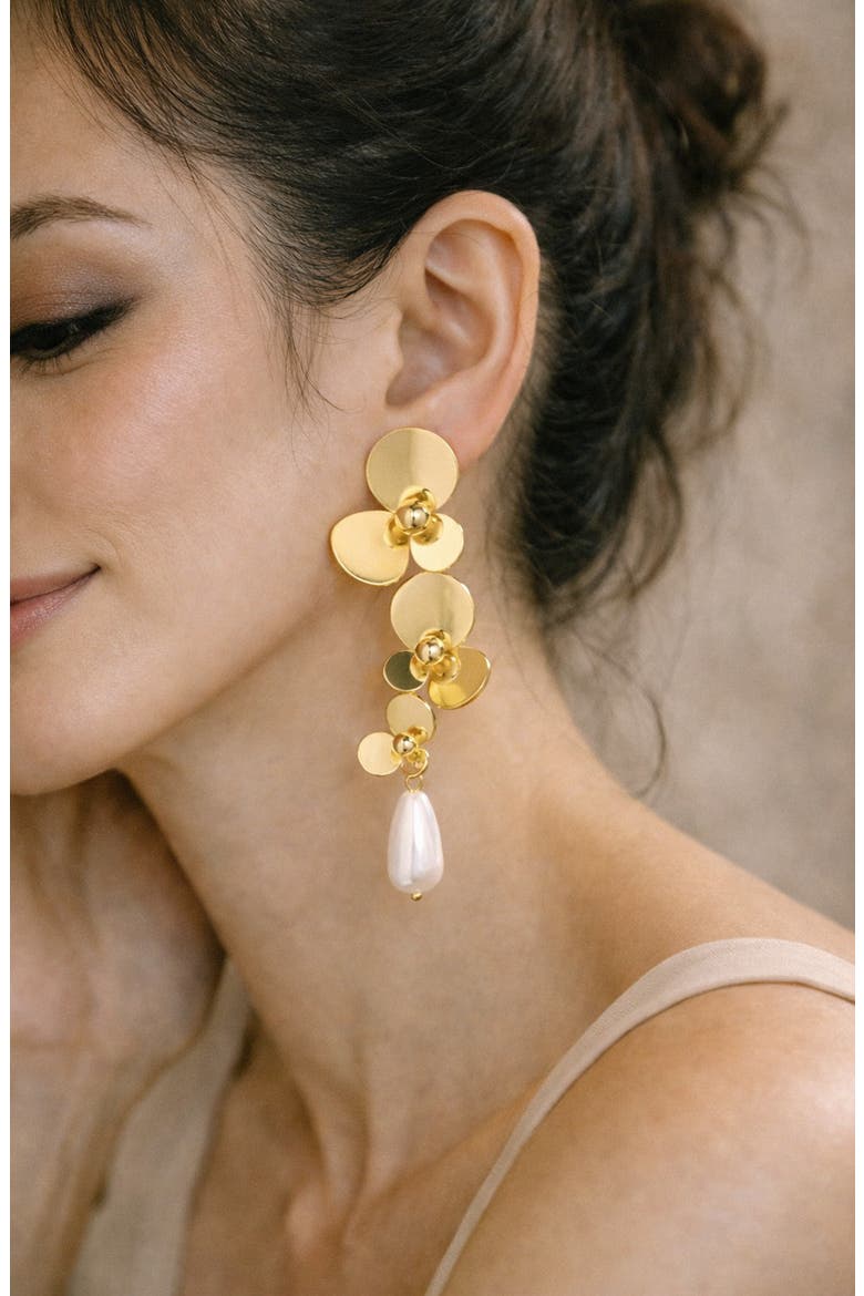Stella Drop Earrings, Alternate, color, GOLD
