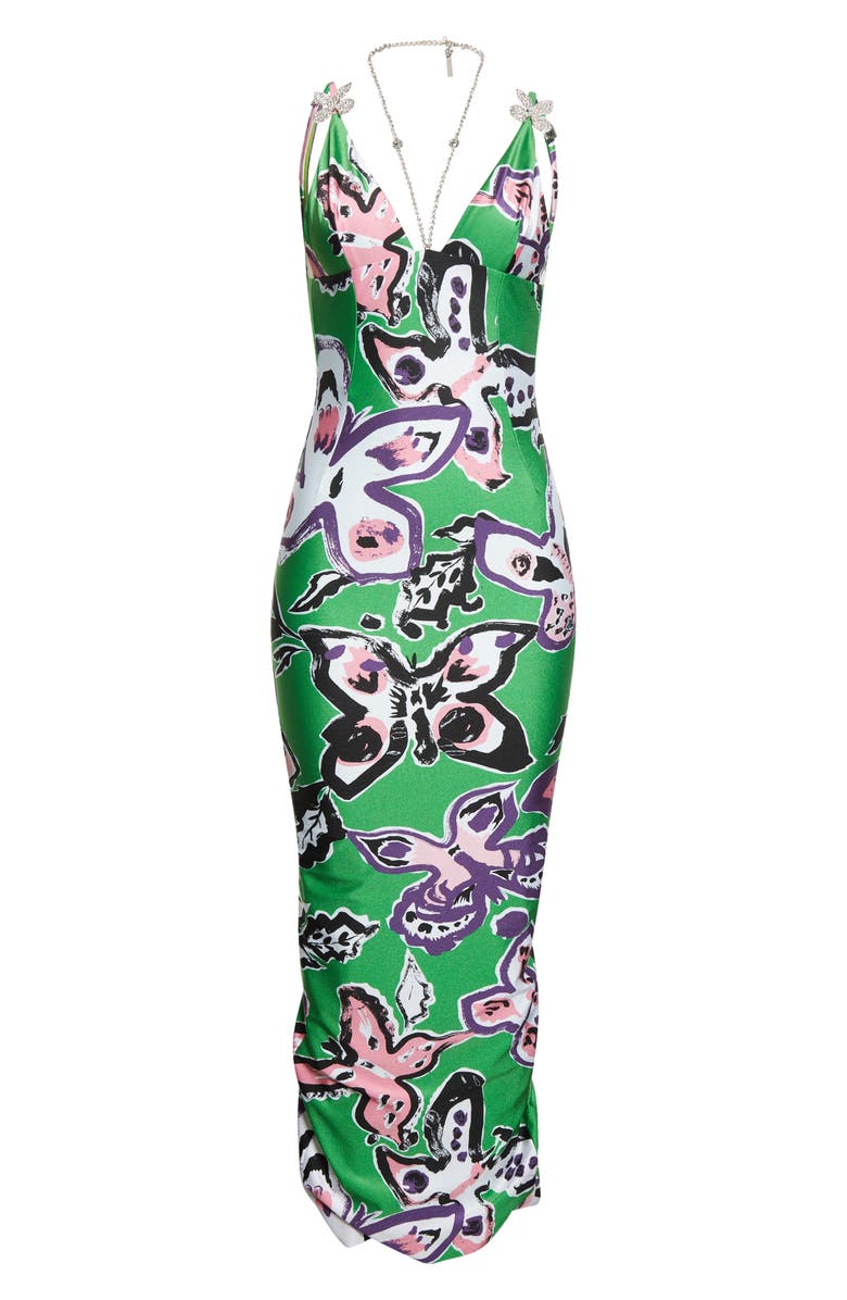 Area Butterfly Print Crystal Detail Maxi Dress, Alternate, color,