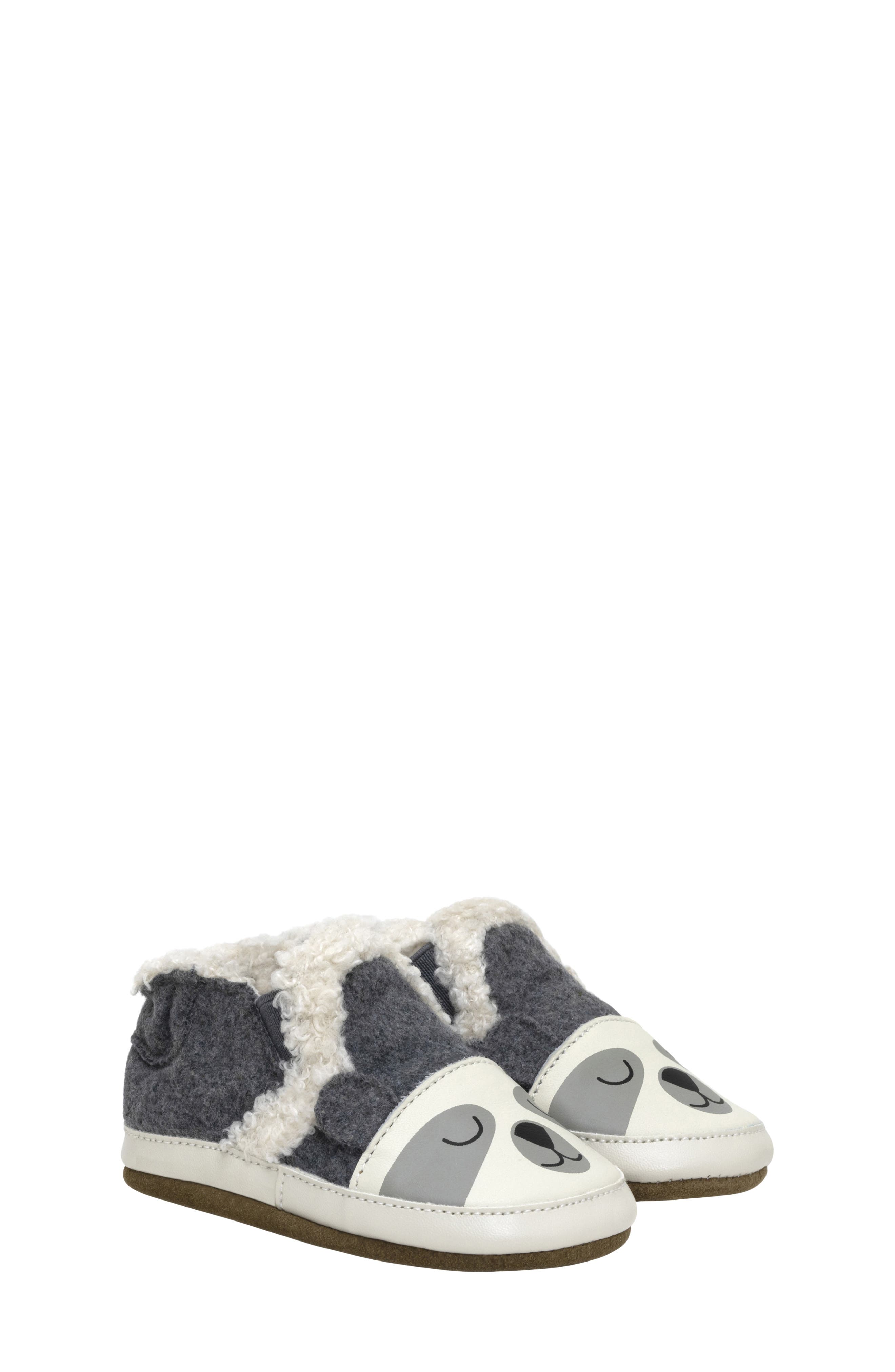 Robeez<sup>®</sup> Sweet Panda Wool Crib Shoe, Main, color, Charcoal