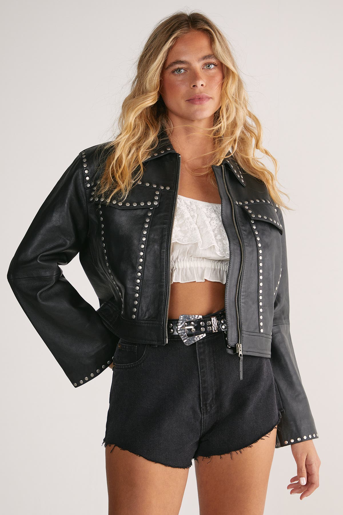 Leather Studded Cropped Jacket