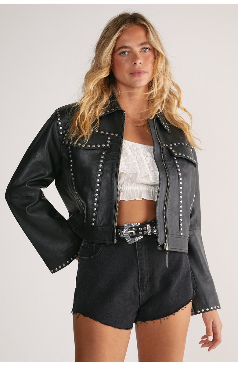 NASTY GAL Leather Studded Cropped Jacket, Main, color, Black