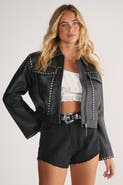 NASTY GAL Leather Studded Cropped Jacket