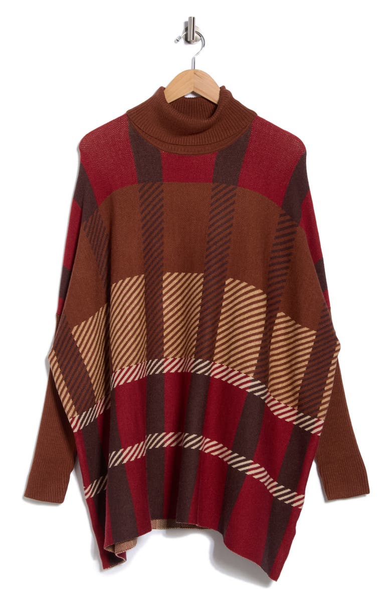 Joseph A Plaid Turtleneck Poncho, Alternate, color, Clubhouse Plaid Chocolate