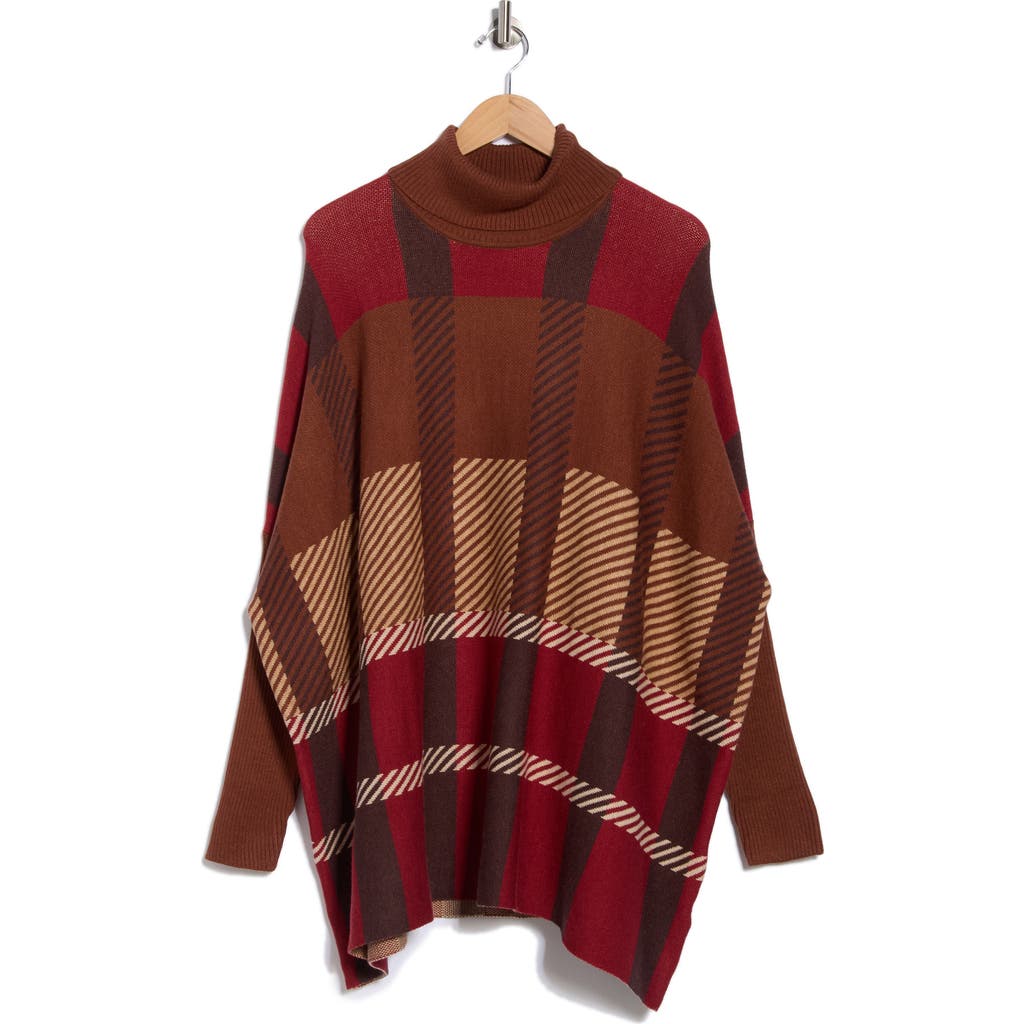 Joseph A Plaid Turtleneck Poncho In Red