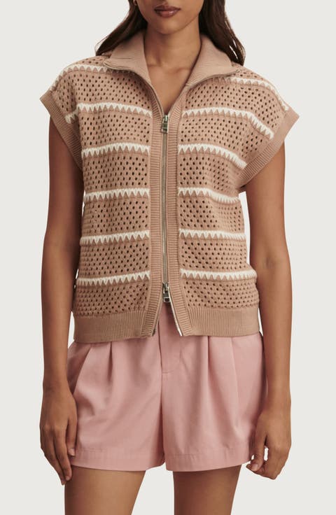 Haney Stripe Pointelle Knit Zip Front Sweatshirt