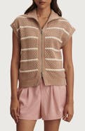 Varley Haney Stripe Pointelle Knit Zip Front Sweatshirt