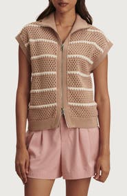 Varley Haney Stripe Pointelle Knit Zip Front Sweatshirt