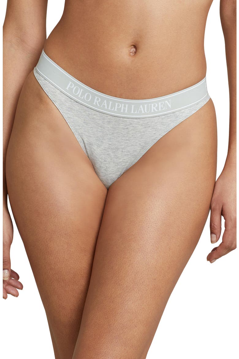 Mid Rise Cotton Blend Thong, Main, color, HEATHER GREY