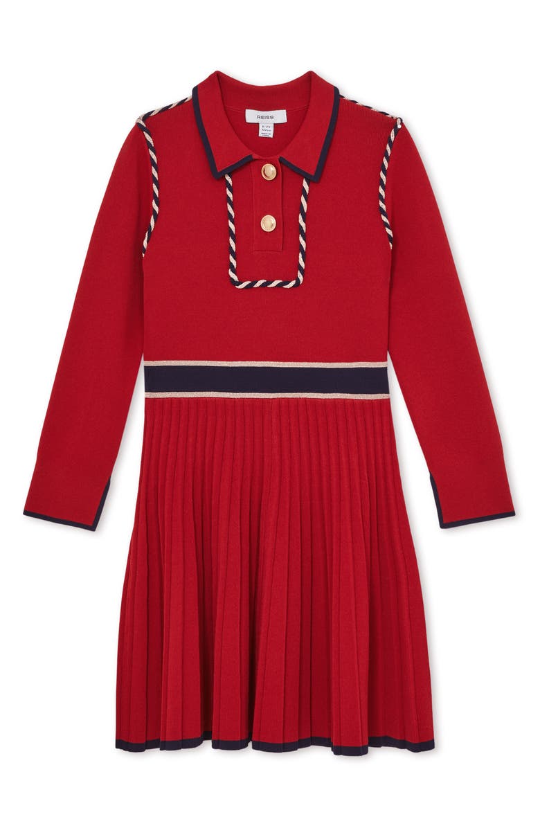 Reiss Kids' Freya Long Sleeve Sweater Dress, Main, color, Red