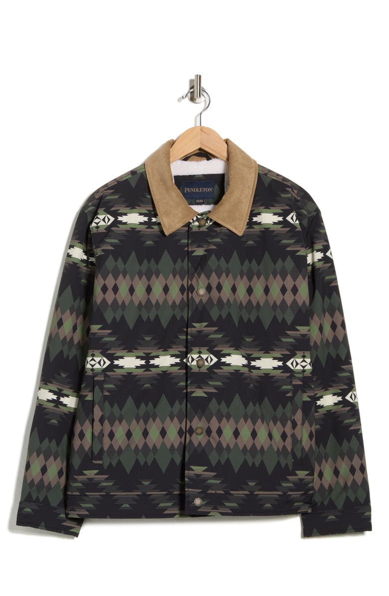 Pendleton Printt Faux Shearling Lined Trucker Jacket, Alternate, color, Olive Papago