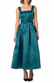 Pleated Belted Midi Dress