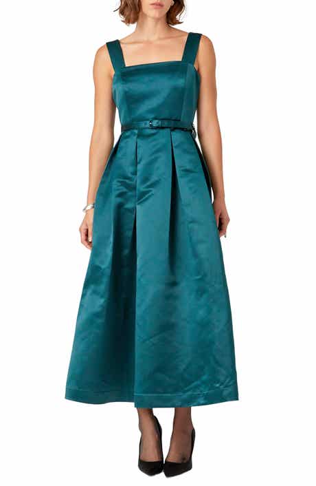 Pleated Belted Midi Dress