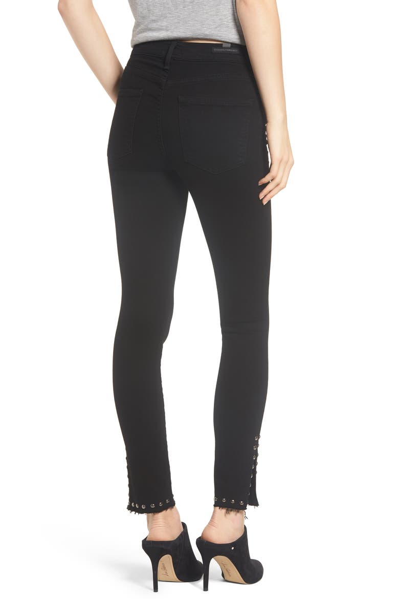 Rocket High Waist Stud Split Hem Skinny Jeans, Alternate, color, CAVERN