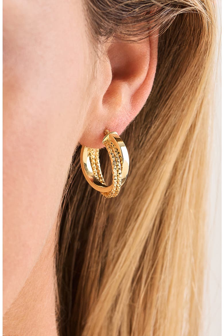 14K Gold Diamond Cut Triple Hoop Earrings (Online Trunk Show), Alternate, color, 14K YELLOW GOLD