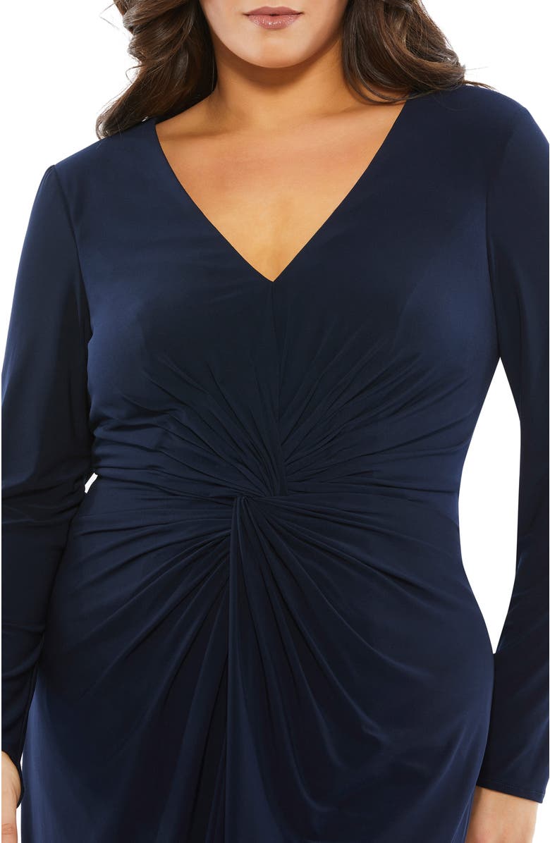Mac Duggal Front Twist Long Sleeve V-Neck Gown, Alternate, color, Midnight