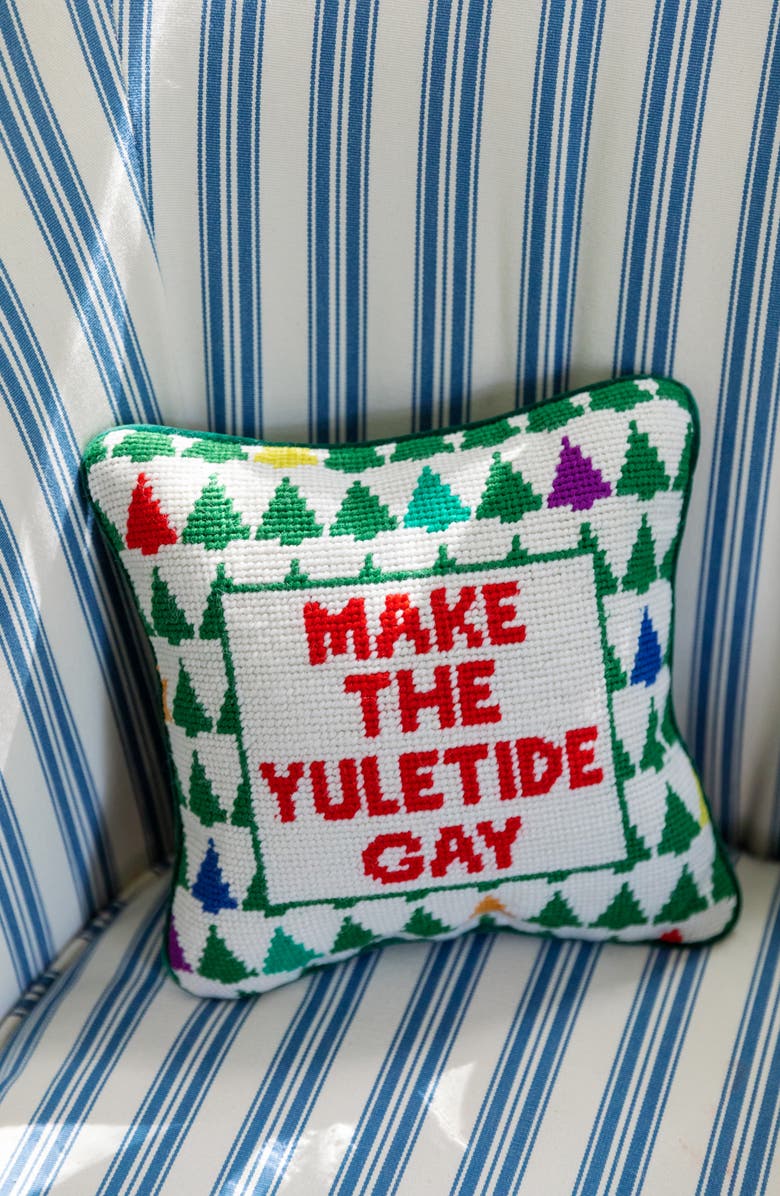 Furbish Yuletide  Needlepoint Pillow, Alternate, color, Green