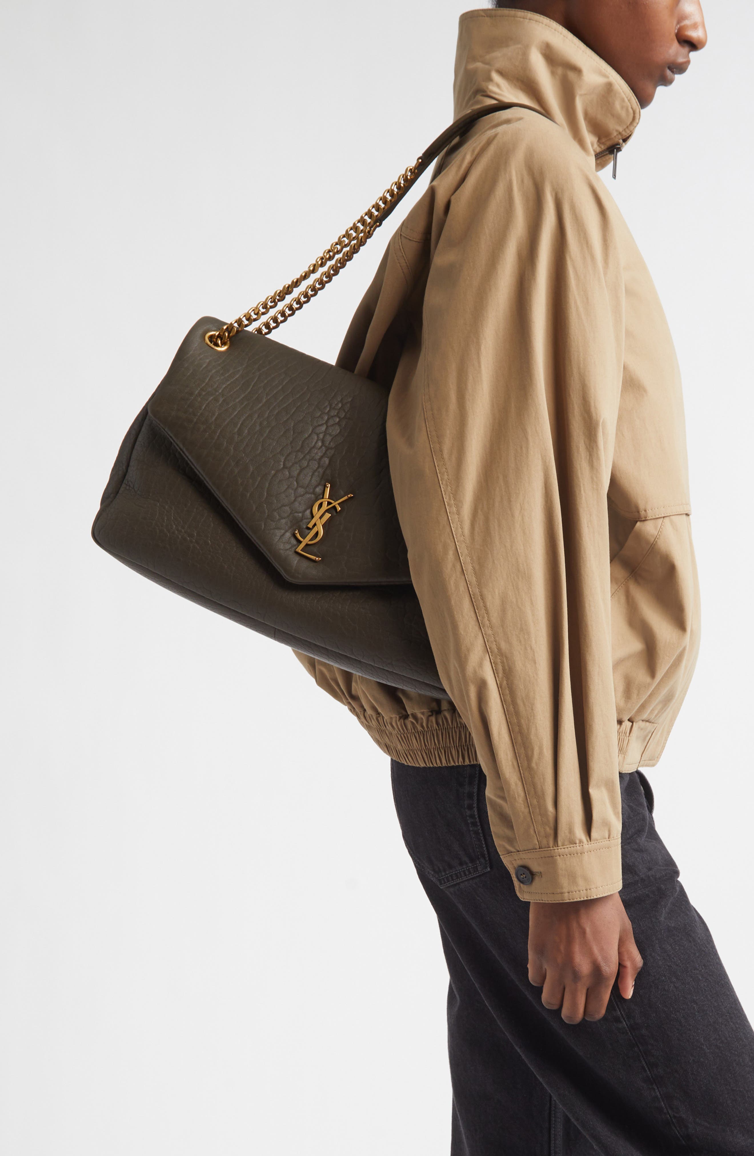 Large Calypso Leather Shoulder Bag, Alternate, color, LIGHT MUSK