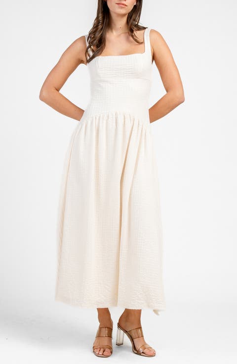 Square Neck Drop Waist Knit Maxi Dress