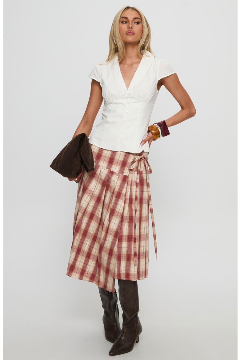 Norie Pleated Cotton Wrap Skirt, Alternate, color, RED PLAID