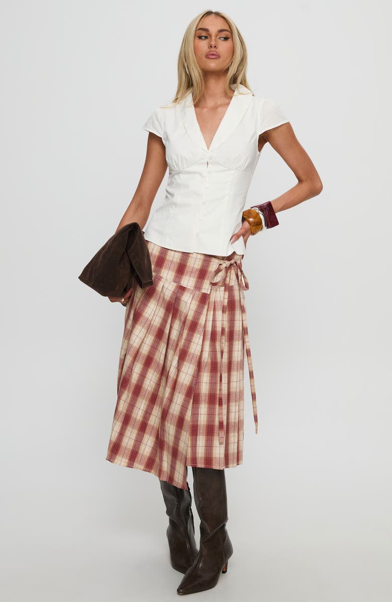 Princess Polly Norie Pleated Cotton Wrap Skirt, Alternate, color, Red Plaid