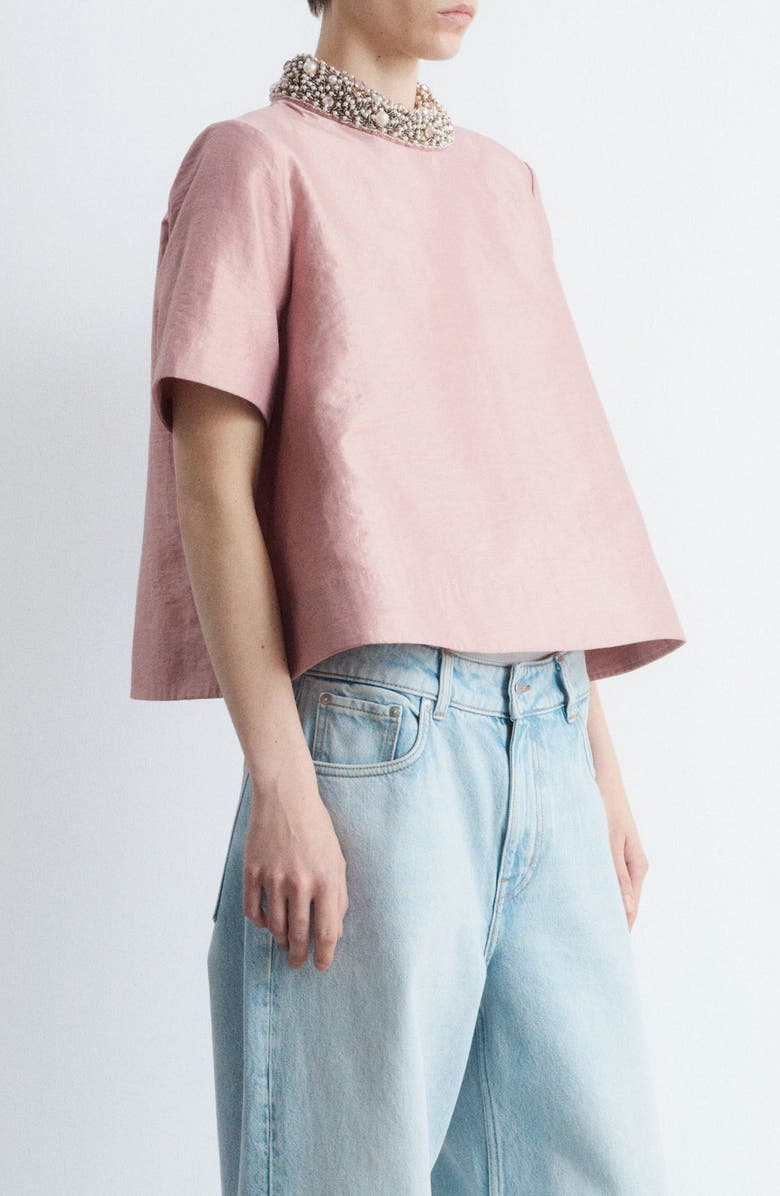 & Other Stories Faux Pearl & Rhinestone Collar Boxy Top, Alternate, color,