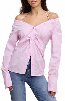 Good American Poplin Off the Shoulder Top
