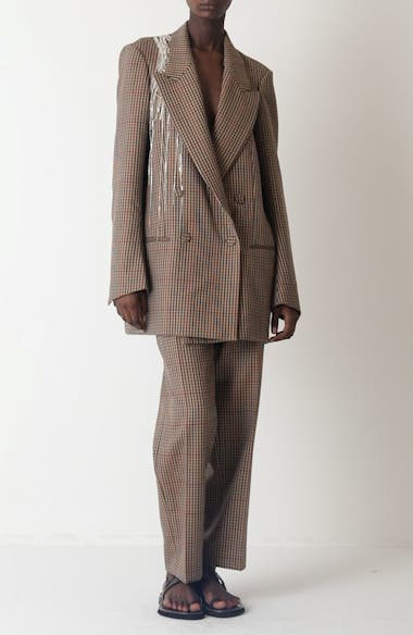 Dries Van Noten Blink Gingham Crystal Fringe Wool Blazer