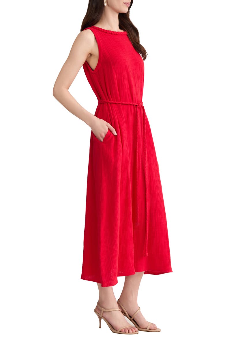 Belted Sleevless Midi Dress, Alternate, color, ROUGE