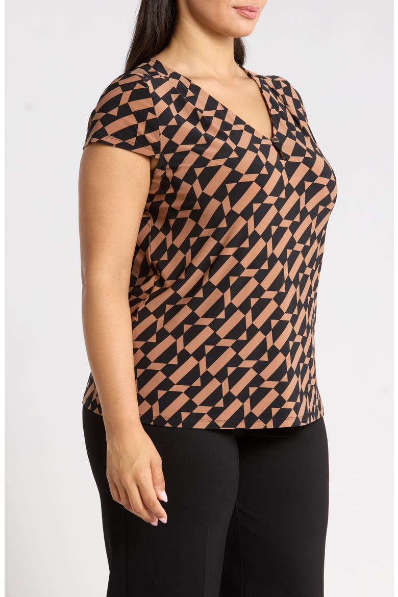 Pleat Neck Button Keyhole Top, Alternate, color, ANNE BLACK/ VICUNA