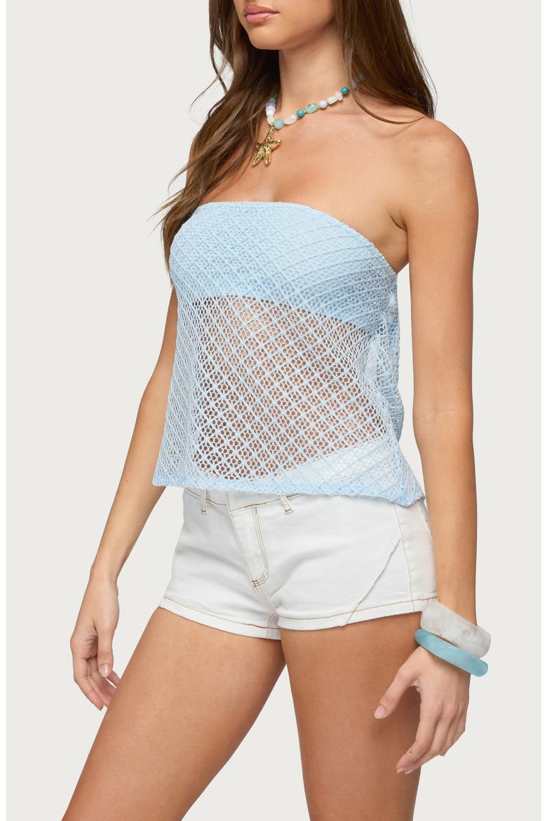Chelce Sheer Strapless Crochet Top, Alternate, color, LIGHT-BLUE