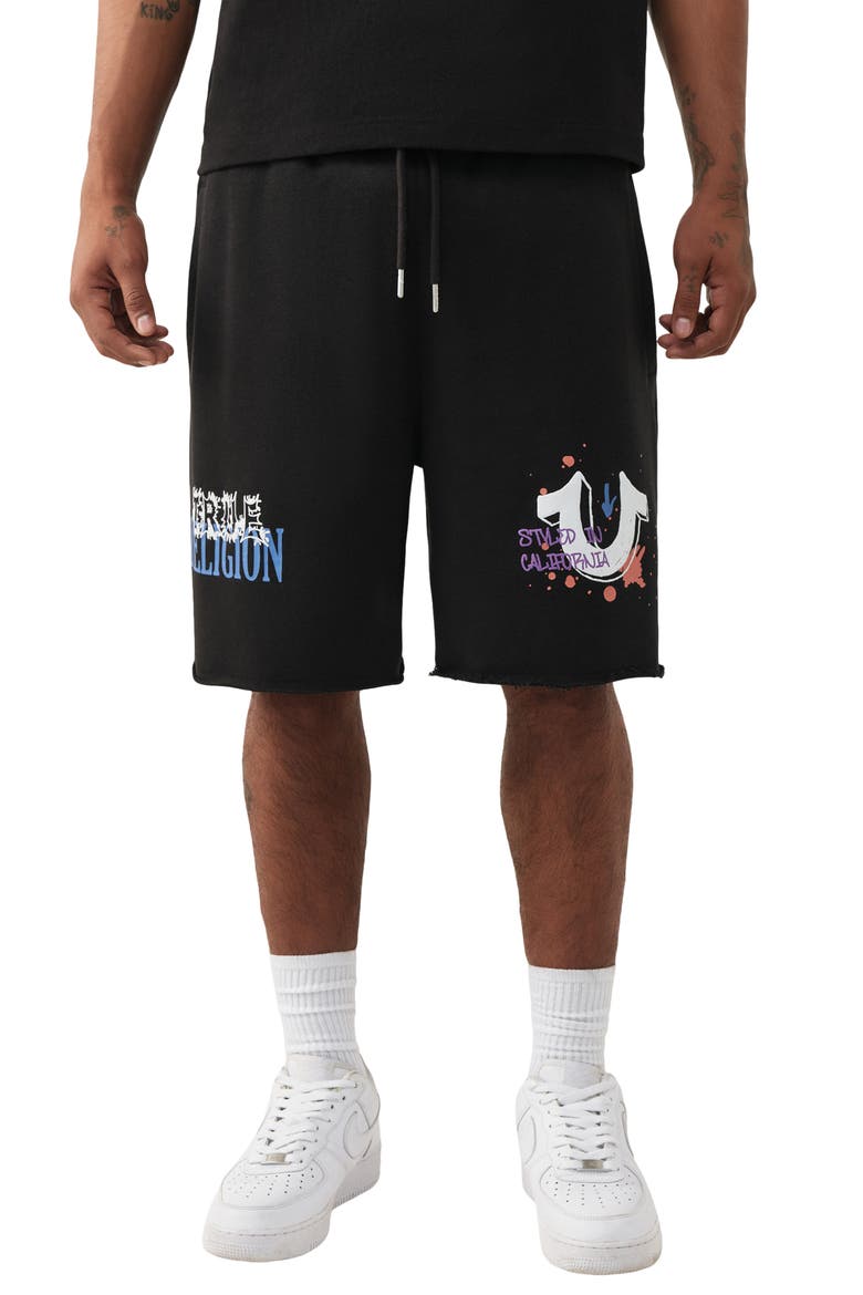 Concert Logo Loose Terry Shorts, Main, color, JET BLACK