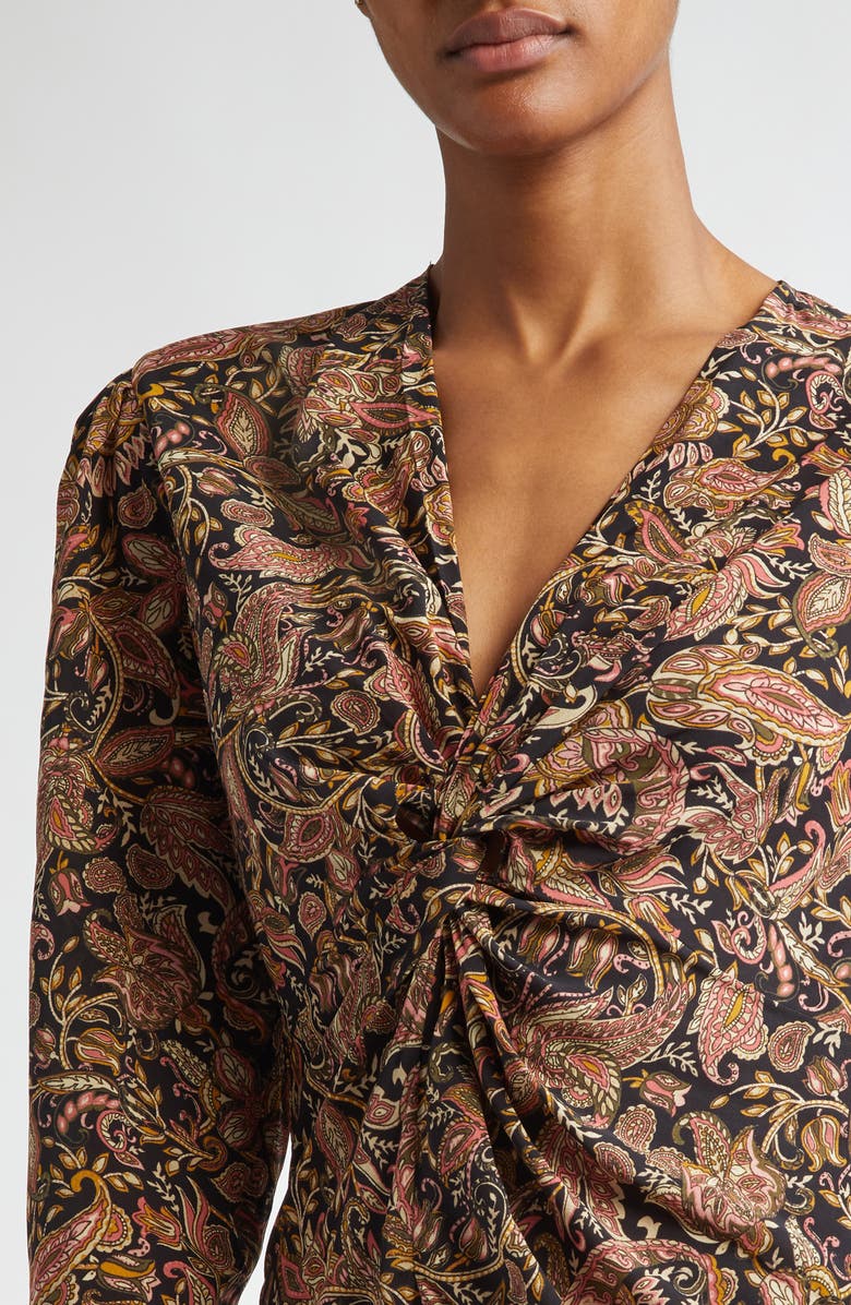 Isabel Marant Étoile Zekia Paisley Print Twist Front Top, Alternate, color, Black / Ochre