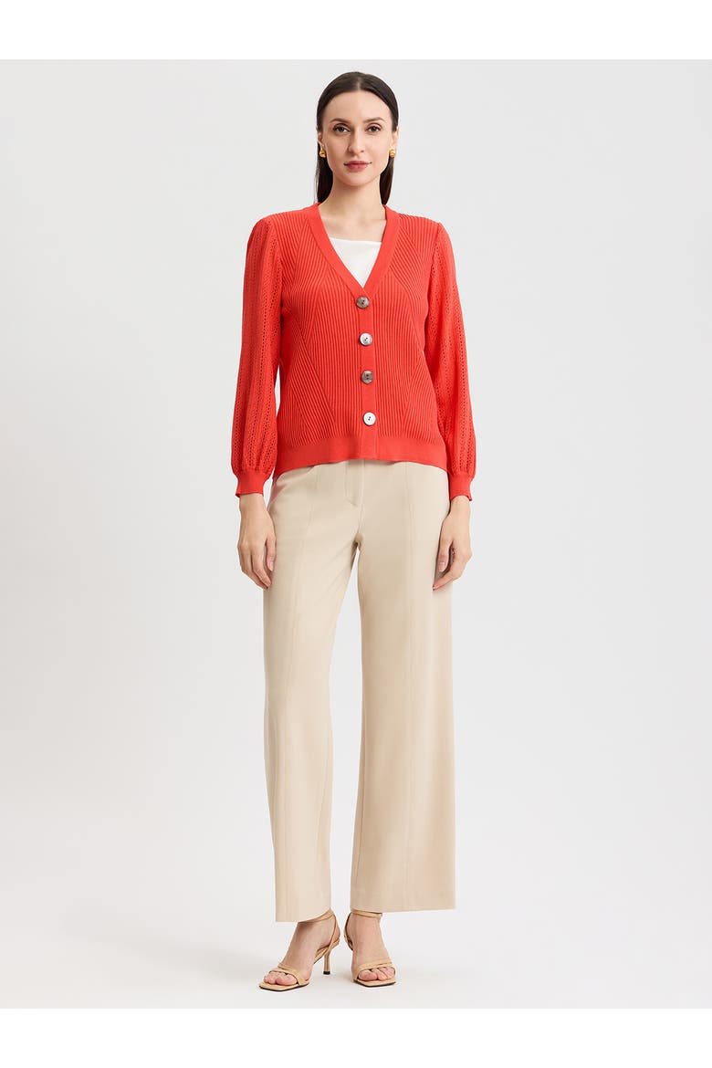 Heritage Pointelle Ribbed Soft Knit Cardigan, Main, color, Cherry Ember