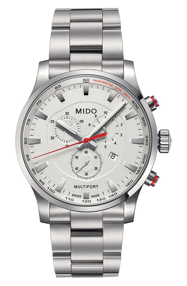 MIDO Multifort Chronograph Bracelet Watch, 42mm, Main, color, 