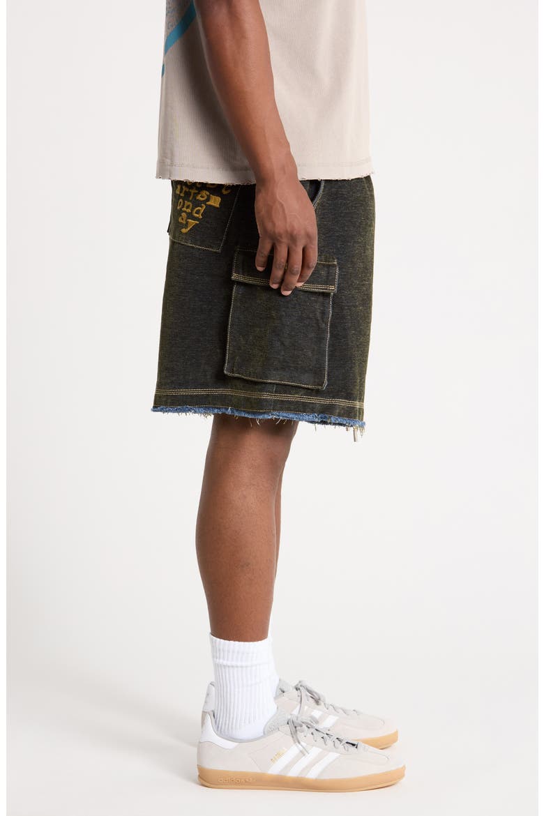 Flocked Drawstring Cargo Shorts, Alternate, color, GREEN/ INDIGO