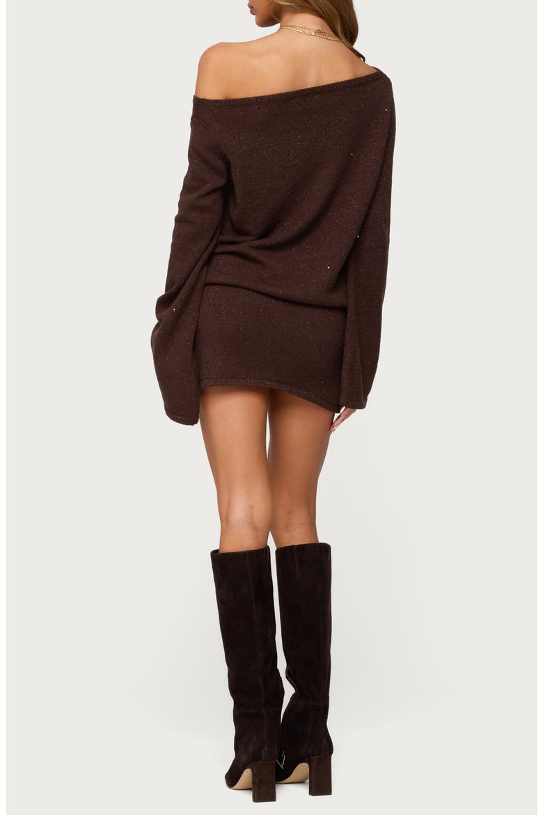 Off the Shoulder Long Sleeve Sweater Dress, Alternate, color, BROWN
