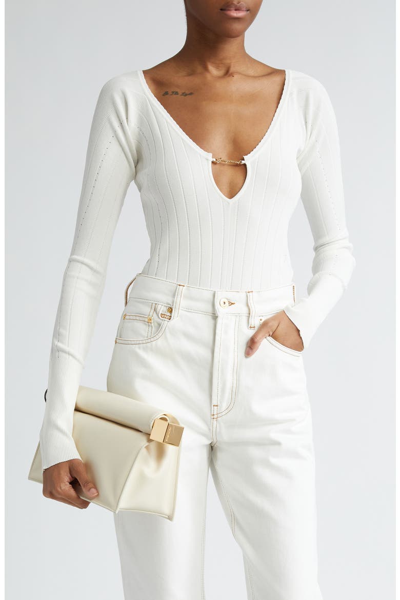 Le Haut Pralu Scallop Neck Rib Top, Main, color, OFF-WHITE
