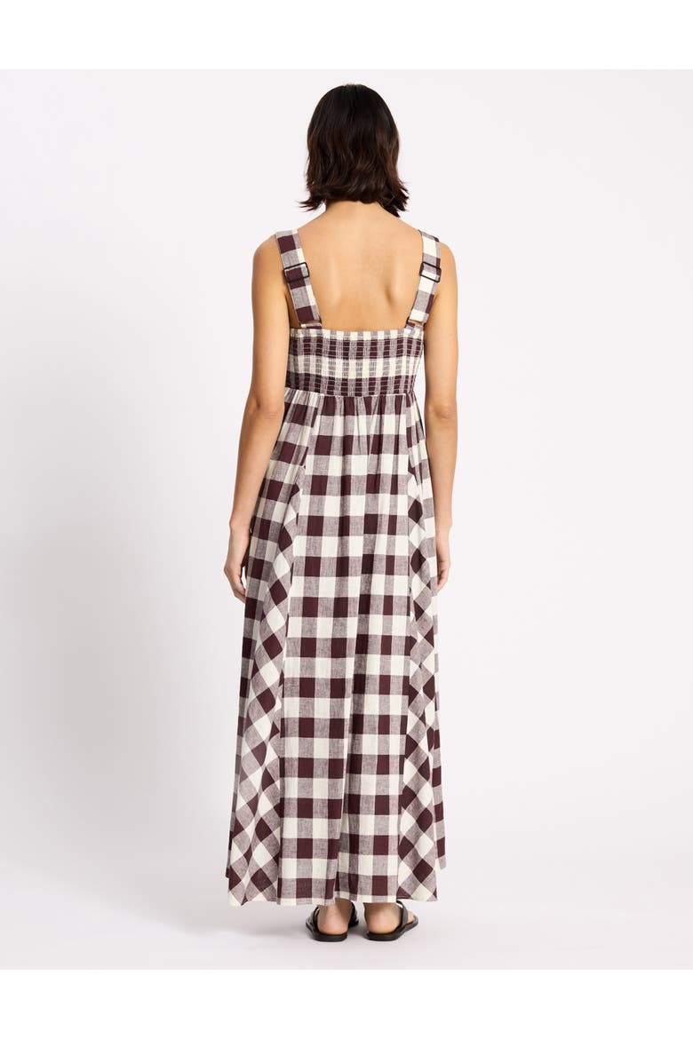Gingham Apron Maxi Dress, Alternate, color, Burgundy