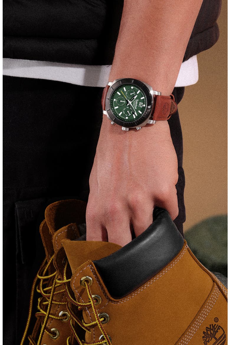 Pyperville Multifunction Leather Strap Watch, 45mm, Alternate, color, BROWN